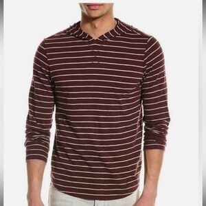 Vince Fine Stripe Slub Cotton Hoodie Burgundy White Long Sleeve